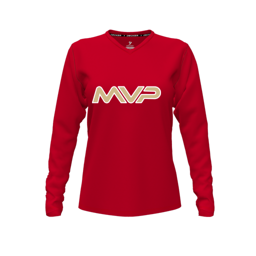 [FTLVCFRD-FYXS-LOGO1] Decker Comfort T-Shirt (Female Youth XS, Red, V Neck, Logo 1, Long Sleeve)