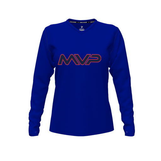 [FTLVPTRY-FYXS-LOGO2] Decker Performance T-Shirt (Female Youth XS, Royal, V Neck, Logo 2, Long Sleeve)