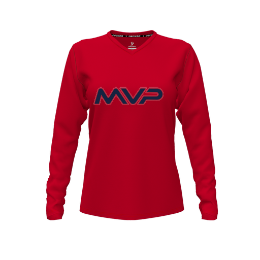 [FTLVPTRD-FYXS-LOGO2] Decker Performance T-Shirt (Female Youth XS, Red, V Neck, Logo 2, Long Sleeve)