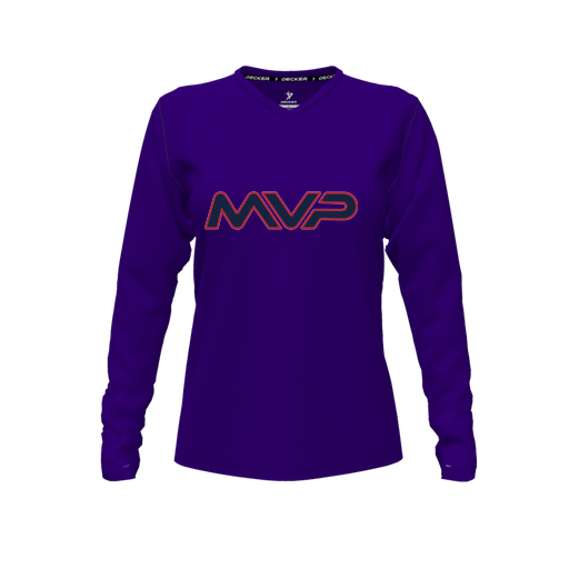 [CUS-DFW-TEES-CMF-VNK-LSL-PUR-FYXS-LOGO2] Decker Comfort T-Shirt (Female Youth XS, Purple, V Neck, Logo 2, Long Sleeve)