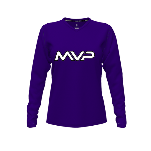 [CUS-DFW-TEES-CMF-VNK-LSL-PUR-FYXS-LOGO3] Decker Comfort T-Shirt (Female Youth XS, Purple, V Neck, Logo 3, Long Sleeve)
