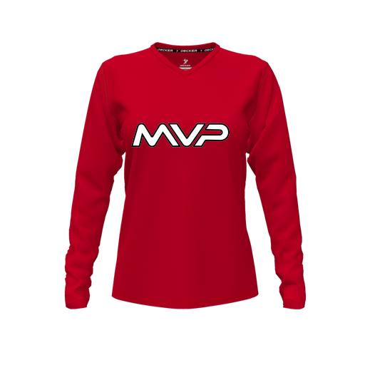 [FTLVPTRD-FYXS-LOGO3] Decker Performance T-Shirt (Female Youth XS, Red, V Neck, Logo 3, Long Sleeve)